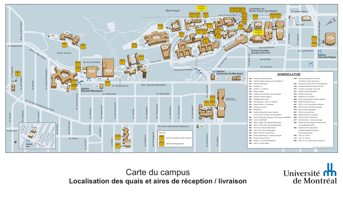 Carte des quais du campus de Montréal